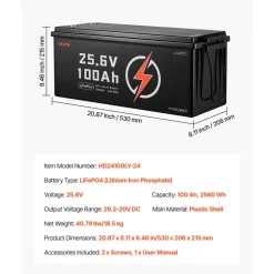 VEVOR 24V 100Ah LiFePO4 Lithium Battery, Bluetooth, Deep Cycle Lithium Rechargeable Battery, Built-in 50A BMS, Low Temp Protection, 4000+ Cycles, Max. 2560Wh, for RV, Camper, Trolling Motors, Marine