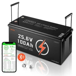 VEVOR 24V 100Ah LiFePO4 Lithium Battery, Bluetooth, Deep Cycle Lithium Rechargeable Battery, Built-in 50A BMS, Low Temp Protection, 4000+ Cycles, Max. 2560Wh, for RV, Camper, Trolling Motors, Marine