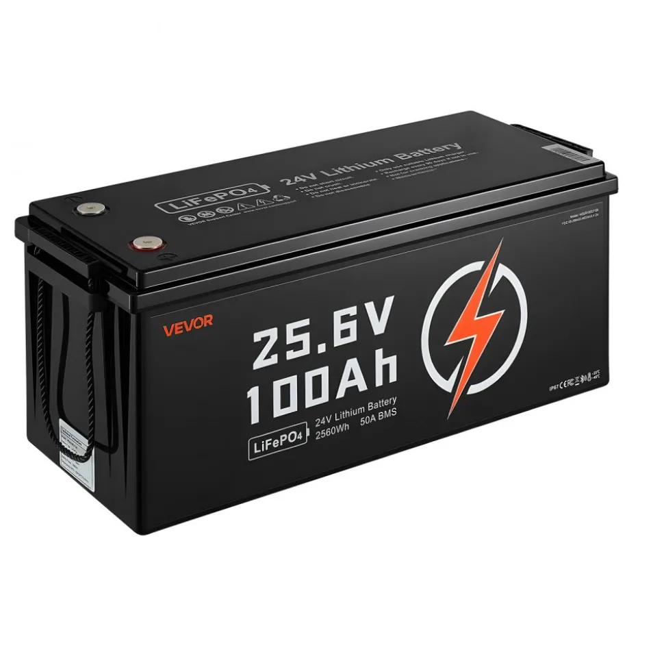 VEVOR 24V 100Ah LiFePO4 Lithium Battery, Bluetooth, Deep Cycle Lithium Rechargeable Battery, Built-in 50A BMS, Low Temp Protection, 4000+ Cycles, Max. 2560Wh, for RV, Camper, Trolling Motors, Marine