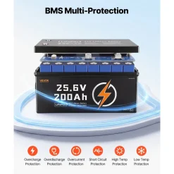 VEVOR 24V 200Ah LiFePO4 Lithium Battery 4000+ Cycles Built-in 200A BMS, Lithium Battery with Low Temperature Protection, Supports 8P2S Connection, 5120Wh Energy, for RV, Trolling Motor, Marine, Solar