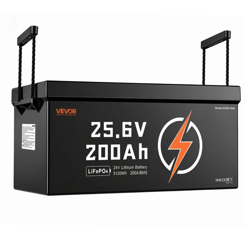 VEVOR 24V 200Ah LiFePO4 Lithium Battery 4000+ Cycles Built-in 200A BMS, Lithium Battery with Low Temperature Protection, Supports 8P2S Connection, 5120Wh Energy, for RV, Trolling Motor, Marine, Solar
