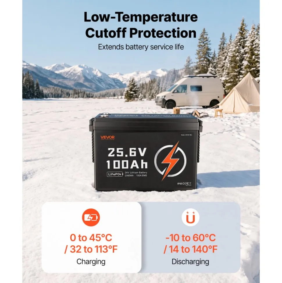 VEVOR 24V 50Ah LiFePO4 Lithium Battery 4000+ Cycles 50A BMS with Bluetooth, 1280Wh Lithium Battery with Low Temperature Protection, Supports 8P2S Connection, for RV, Trolling Motor, Marine, Solar