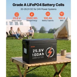 VEVOR 24V 50Ah LiFePO4 Lithium Battery 4000+ Cycles 50A BMS with Bluetooth, 1280Wh Lithium Battery with Low Temperature Protection, Supports 8P2S Connection, for RV, Trolling Motor, Marine, Solar