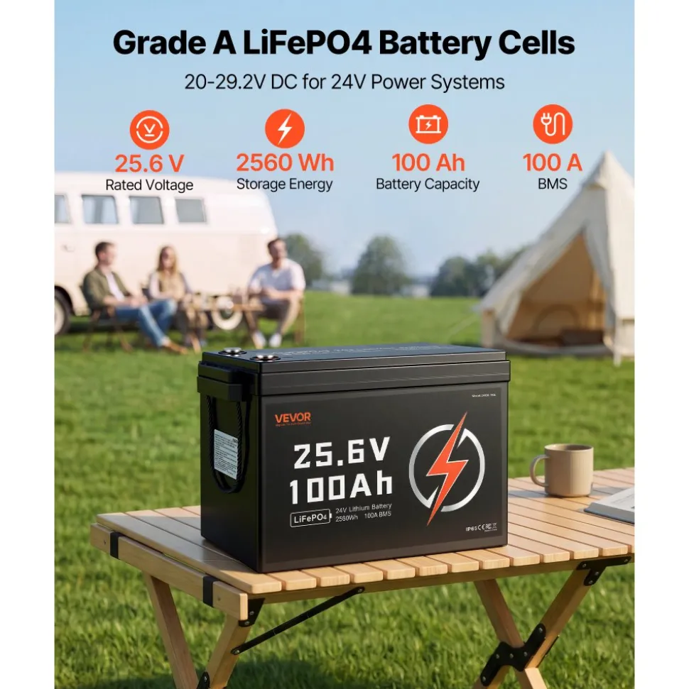 VEVOR 24V 50Ah LiFePO4 Lithium Battery 4000+ Cycles 50A BMS with Bluetooth, 1280Wh Lithium Battery with Low Temperature Protection, Supports 8P2S Connection, for RV, Trolling Motor, Marine, Solar