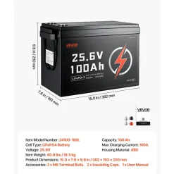 VEVOR 24V 50Ah LiFePO4 Lithium Battery 4000+ Cycles 50A BMS with Bluetooth, 1280Wh Lithium Battery with Low Temperature Protection, Supports 8P2S Connection, for RV, Trolling Motor, Marine, Solar