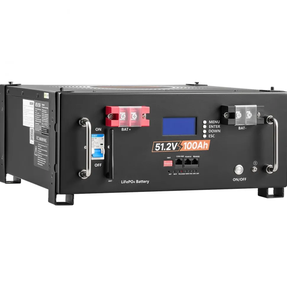 VEVOR 48V 100Ah LiFePO4 Lithium Battery, Built-in 100A BMS, 51.2V Server Rack LiFePO4 Battery with Bluetooth, 5120Wh Capacity, 6000 Cycles, LCD Display, for Solar Energy Storage Home Backup Power