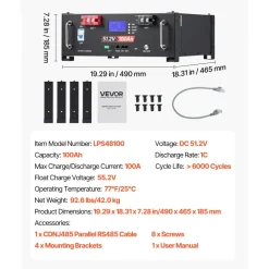 VEVOR 48V 600Ah LiFePO4 Lithium Battery, 6 Pack 100Ah, 30.72kWh Capacity, 51.2V Server Rack LiFePO4 Battery with Bluetooth, Max 6000 Cycles, LCD Display, for Off-Grid, Solar System, Backup Power