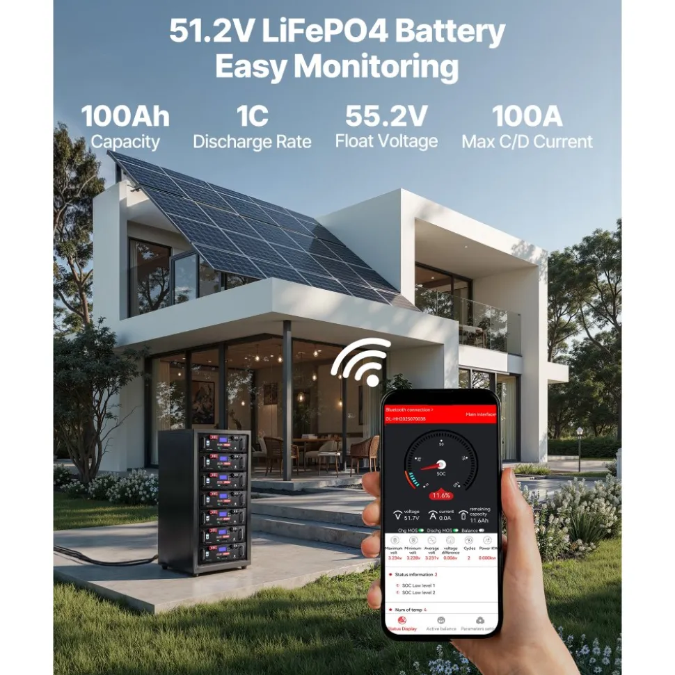 VEVOR 48V 600Ah LiFePO4 Lithium Battery, 6 Pack 100Ah, 30.72kWh Capacity, 51.2V Server Rack LiFePO4 Battery with Bluetooth, Max 6000 Cycles, LCD Display, for Off-Grid, Solar System, Backup Power