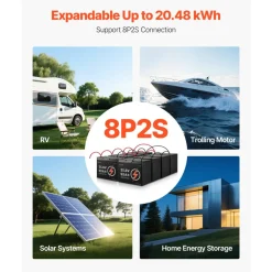 VEVOR 24V 100Ah LiFePO4 Lithium Battery 4000+ Cycles 100A BMS with Bluetooth, 2560Wh Lithium Battery with Low Temperature Protection, Supports 8P2S Connection, for RV, Trolling Motor, Marine, Solar