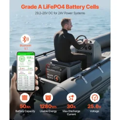 VEVOR 24V 100Ah LiFePO4 Lithium Battery 4000+ Cycles 100A BMS with Bluetooth, 2560Wh Lithium Battery with Low Temperature Protection, Supports 8P2S Connection, for RV, Trolling Motor, Marine, Solar