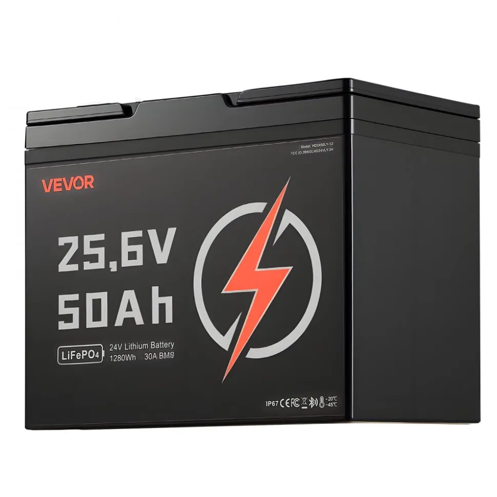 VEVOR 24V 100Ah LiFePO4 Lithium Battery 4000+ Cycles 100A BMS with Bluetooth, 2560Wh Lithium Battery with Low Temperature Protection, Supports 8P2S Connection, for RV, Trolling Motor, Marine, Solar