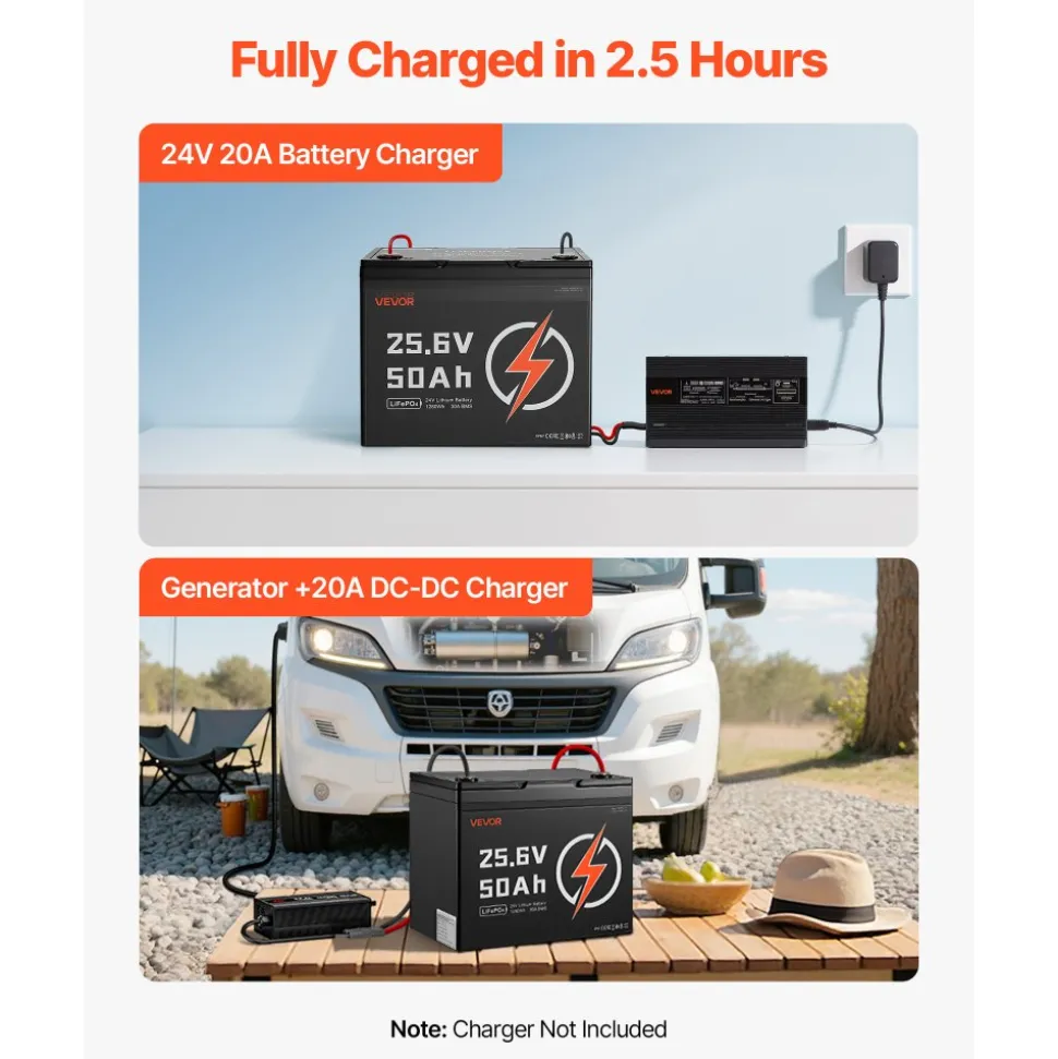 VEVOR 24V 100Ah LiFePO4 Lithium Battery 4000+ Cycles 100A BMS with Bluetooth, 2560Wh Lithium Battery with Low Temperature Protection, Supports 8P2S Connection, for RV, Trolling Motor, Marine, Solar