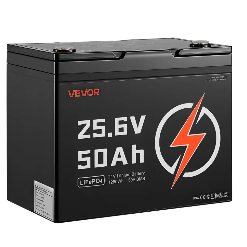 VEVOR 24V 100Ah LiFePO4 Lithium Battery 4000+ Cycles 100A BMS with Bluetooth, 2560Wh Lithium Battery with Low Temperature Protection, Supports 8P2S Connection, for RV, Trolling Motor, Marine, Solar