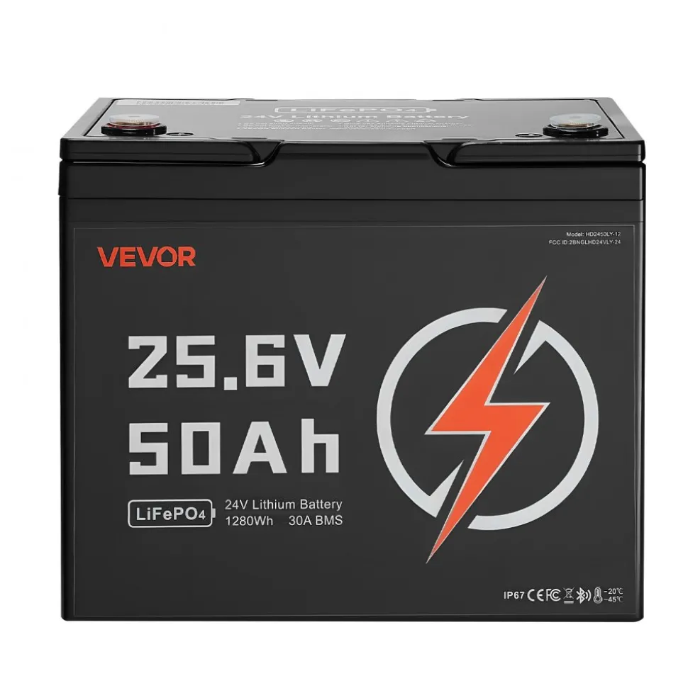 VEVOR 24V 100Ah LiFePO4 Lithium Battery 4000+ Cycles 100A BMS with Bluetooth, 2560Wh Lithium Battery with Low Temperature Protection, Supports 8P2S Connection, for RV, Trolling Motor, Marine, Solar