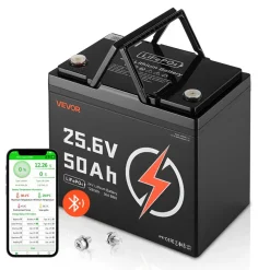 VEVOR 24V 100Ah LiFePO4 Lithium Battery 4000+ Cycles 100A BMS with Bluetooth, 2560Wh Lithium Battery with Low Temperature Protection, Supports 8P2S Connection, for RV, Trolling Motor, Marine, Solar