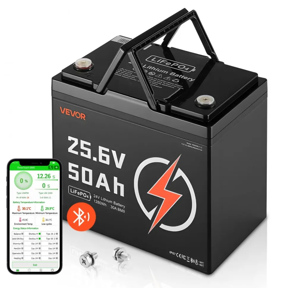VEVOR 24V 100Ah LiFePO4 Lithium Battery 4000+ Cycles 100A BMS with Bluetooth, 2560Wh Lithium Battery with Low Temperature Protection, Supports 8P2S Connection, for RV, Trolling Motor, Marine, Solar
