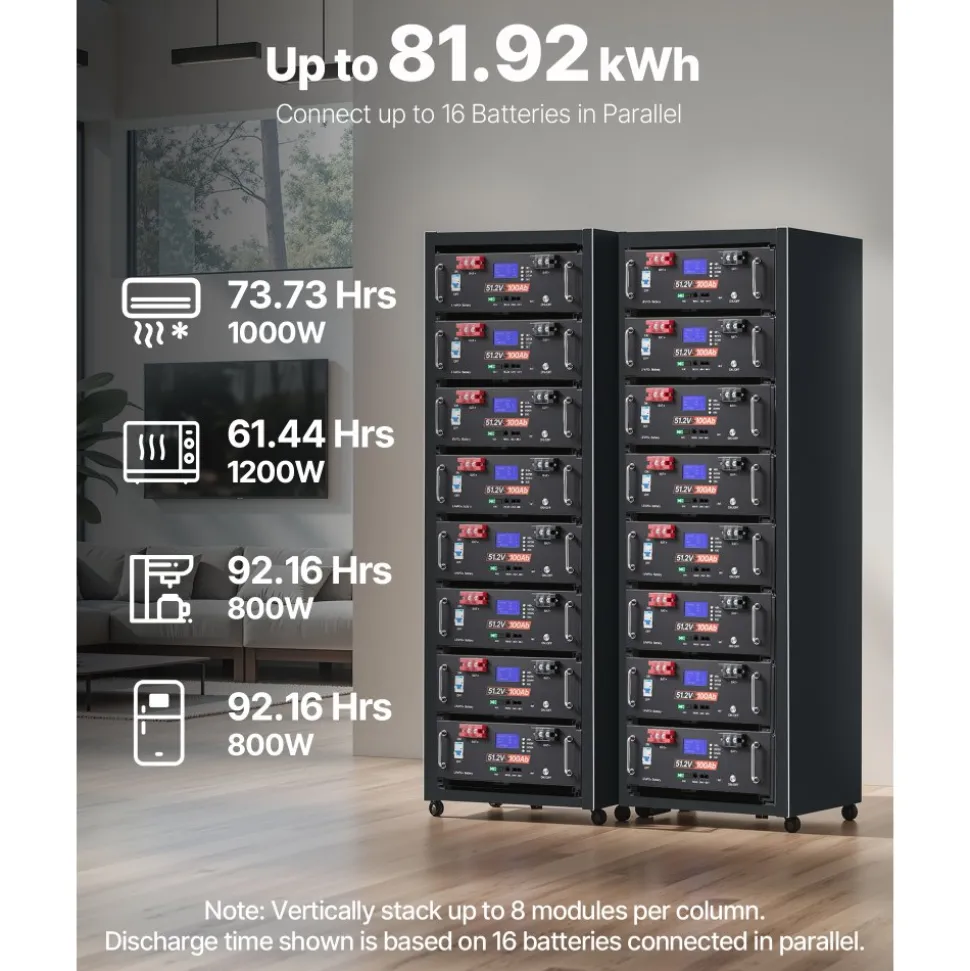 VEVOR 48V 200Ah LiFePO4 Lithium Battery, 2 Pack 100Ah, 10.24kWh Capacity, 51.2V Server Rack LiFePO4 Battery with Bluetooth, Max 6000 Cycles, LCD Display, for Off-Grid, Solar System, Backup Power