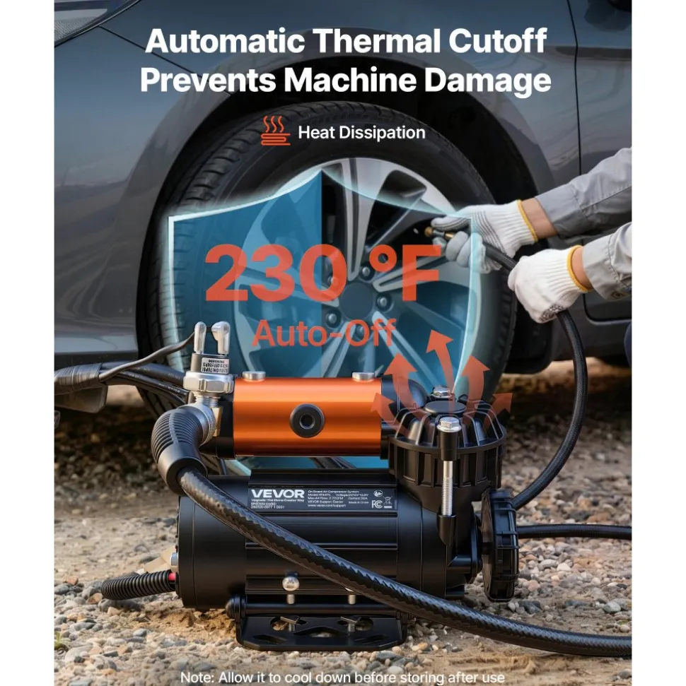VEVOR 12V Air Compressor 0.5HP 2.72 SCFM Portable Tire Inflator Max 210PSI, Heavy Duty Offroad Air Pump with Differential Lock Harness, Adapters & 19FT Air Hose for Pickup Truck SUV Off-Road Vehicles