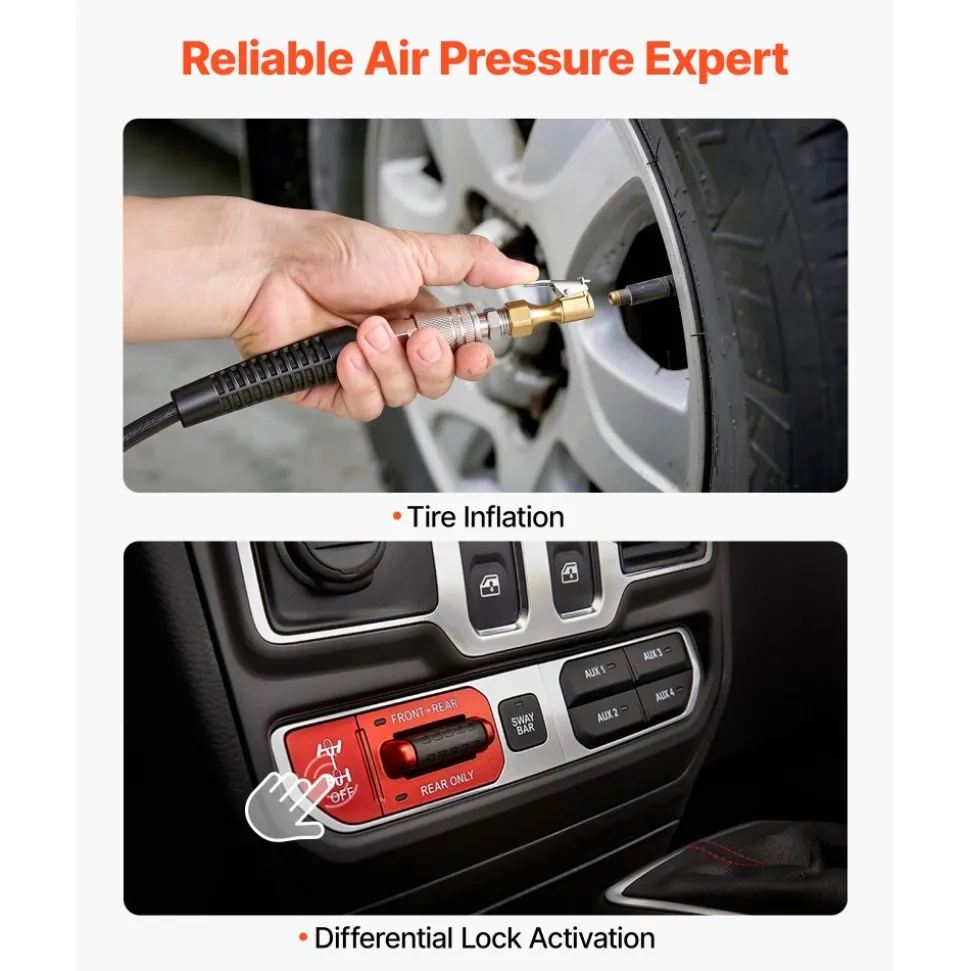 VEVOR 12V Air Compressor 0.5HP 2.72 SCFM Portable Tire Inflator Max 210PSI, Heavy Duty Offroad Air Pump with Differential Lock Harness, Adapters & 19FT Air Hose for Pickup Truck SUV Off-Road Vehicles