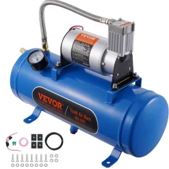 VEVOR 12V Air Compressor with Tank 1.6 Gallon/6 L, Train Horn Air Compressor, 120 psi Working Pressure Onboard Air Compressor System for Train Air Horns, Inflating Tires, Air Mattresses