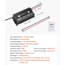 VEVOR 12V 60A Lithium Battery Charger, 14.6V, AC-DC LiFePO4 Smart Charger, with Anderson Connector, LED Indicator, 0V Activation, for Lithium LiFePO4 Deep Cycle Rechargeable Batteries of Boat, RV