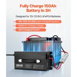 VEVOR 12V 60A Lithium Battery Charger, 14.6V, AC-DC LiFePO4 Smart Charger, with Anderson Connector, LED Indicator, 0V Activation, for Lithium LiFePO4 Deep Cycle Rechargeable Batteries of Boat, RV