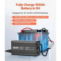 VEVOR 12V 20A Lithium Battery Charger, 14.6V, AC-DC LiFePO4 Smart Charger, with Anderson Connector, LED Indicator, 0V Activation, for Lithium LiFePO4 Deep Cycle Rechargeable Batteries of Boat, RV