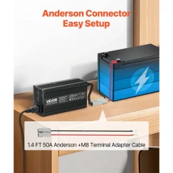 VEVOR 12V 20A Lithium Battery Charger, 14.6V, AC-DC LiFePO4 Smart Charger, with Anderson Connector, LED Indicator, 0V Activation, for Lithium LiFePO4 Deep Cycle Rechargeable Batteries of Boat, RV
