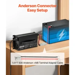 VEVOR 12V 40A Lithium Battery Charger, 14.6V, AC-DC LiFePO4 Smart Charger, with Anderson Connector, LED Indicator, 0V Activation, for Lithium LiFePO4 Deep Cycle Rechargeable Batteries of Boat, RV