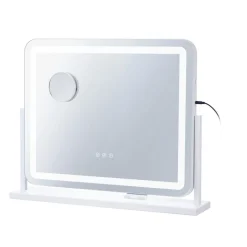 VEVOR Vanity Mirror with Lights, Three Color Lighting Modes, Lighted Makeup LED Mirror, and 5X Magnification,USB Port, Smart Touch Control, 360°Rotation (21.7x17.7 in, White)