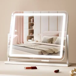 VEVOR Vanity Mirror with Lights, Three Color Lighting Modes, Lighted Makeup LED Mirror, and 5X Magnification,USB Port, Smart Touch Control, 360°Rotation (21.7x17.7 in, White)