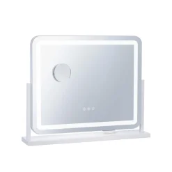 VEVOR Vanity Mirror with Lights, Three Color Lighting Modes, Lighted Makeup LED Mirror, and 5X Magnification,USB Port, Smart Touch Control, 360°Rotation (21.7x17.7 in, White)