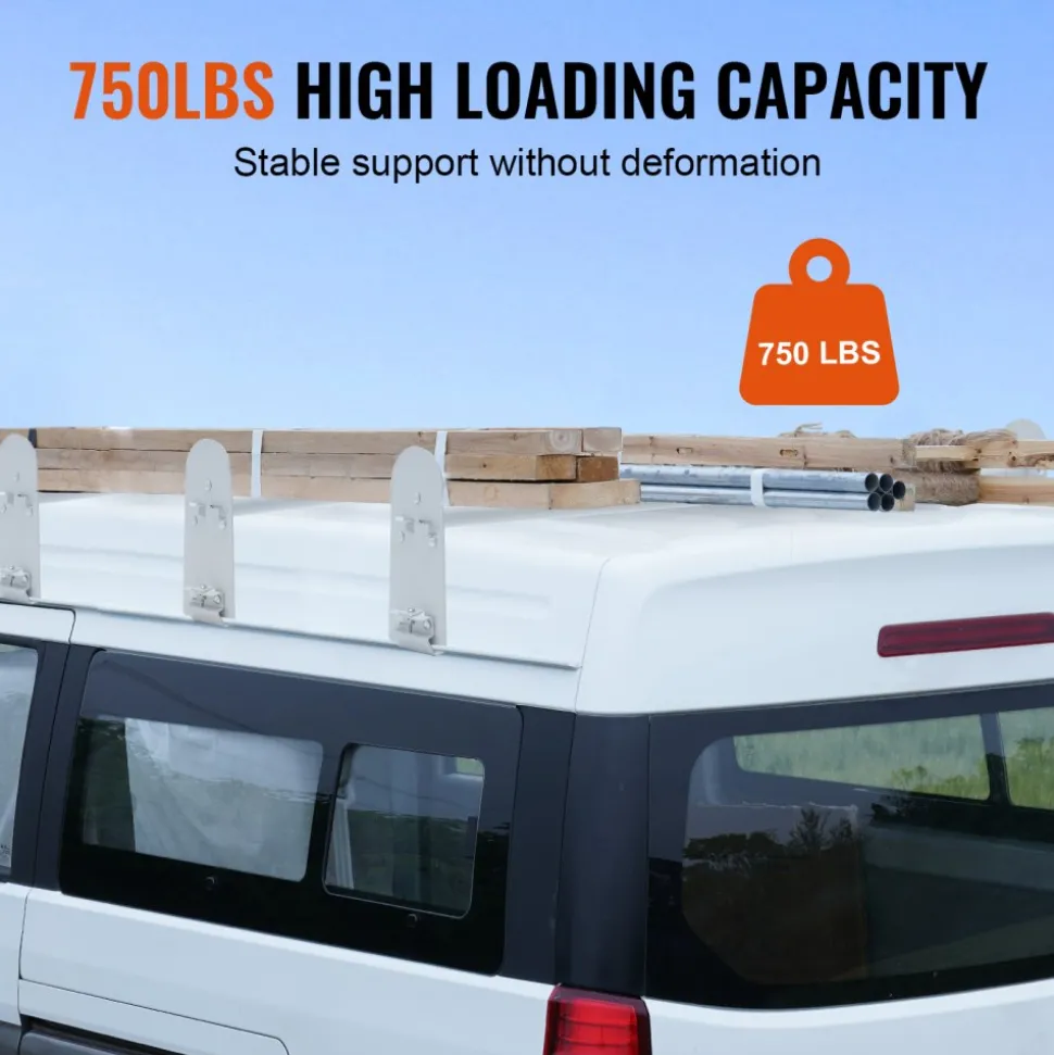 VEVOR Van Roof Ladder Rack, 3 Bars Alloy Steel Roof Racks, 750 LBS Capacity Rain-Gutter Roof Rack, Adjustable Length 40.2" to 74.8", Van Ladder Rack Compatible with Chevrolet Express, GMC Savana, etc