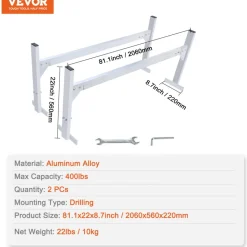 VEVOR Van Roof Ladder Rack, 2 Bars Aluminum Alloy Roof Ladder Racks, 400 LBS Capacity Rain-Gutter Van Roof Rack, Adjustable Length 51.2" to 81.1", Van Ladder Rack for Van, Cargo, Trailer