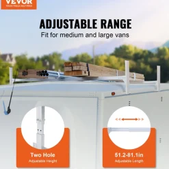 VEVOR Van Roof Ladder Rack, 2 Bars Aluminum Alloy Roof Ladder Racks, 400 LBS Capacity Rain-Gutter Van Roof Rack, Adjustable Length 51.2