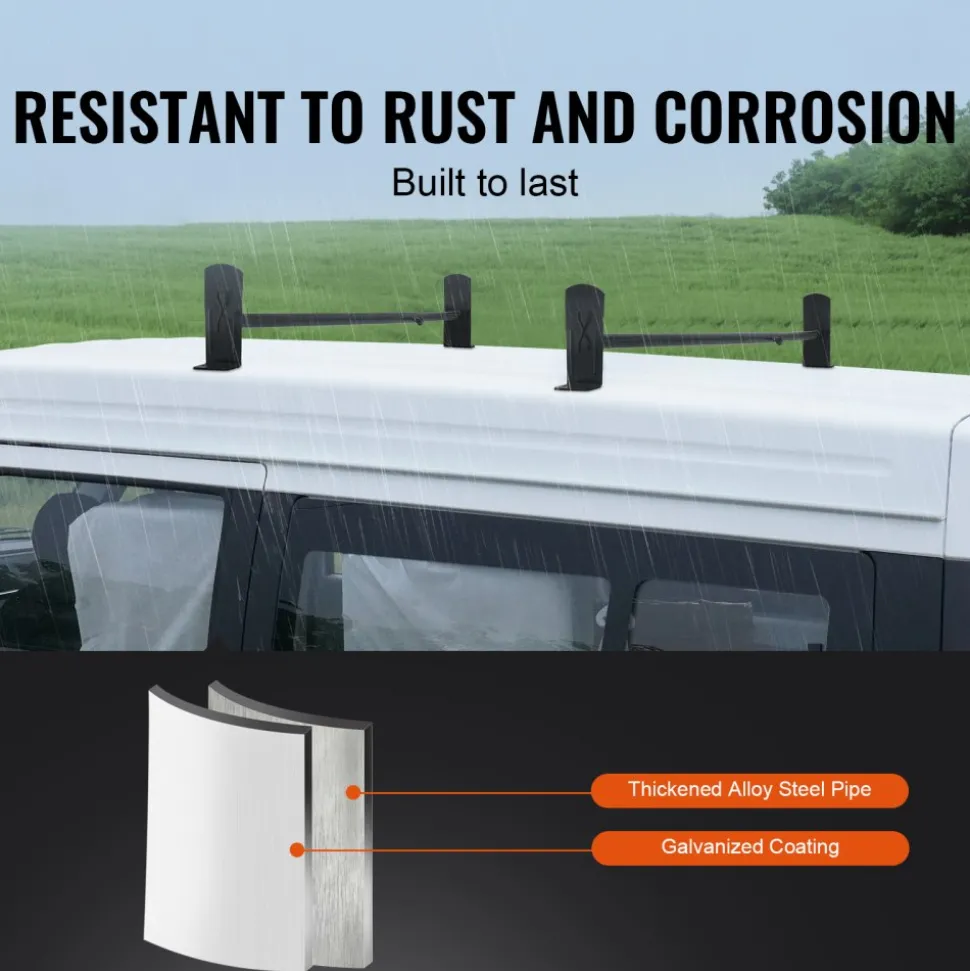 VEVOR Van Roof Ladder Rack, 2 Bars Alloy Steel Roof Racks, 500 LBS Capacity Roof Rack, Adjustable Length 35.8"-52.4", Van Ladder Rack Compatible with Chevrolet Express, GMC Savana, etc, Drilling Mount