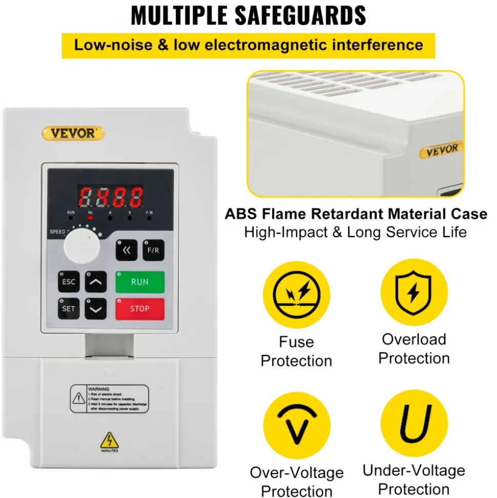 VEVOR Variable Frequency Drive, AC 220V Input 3KW Variable Frequency CNC Drive Inverter Converter, VFD 4HP 1 or 3 Phase Input, 3 Phase Output, CNC Motor Inverter Converter for Motor Speed Control