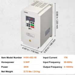VEVOR Variable Frequency Drive, AC 220V Input 4KW Variable Frequency CNC Drive Inverter Converter, VFD 5.5HP 1 or 3 Phase Input, 3 Phase Output, CNC Motor Inverter Converter for Motor Speed Control