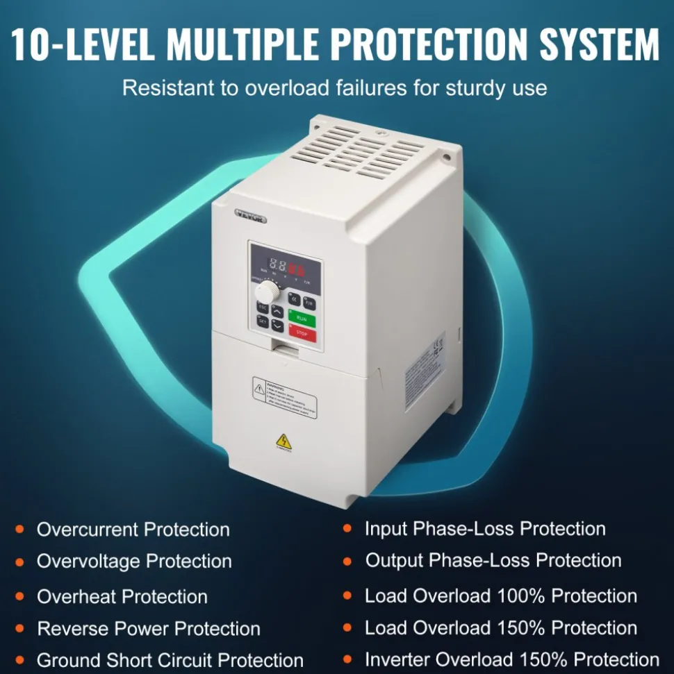 VEVOR Variable Frequency Drive, AC 220V Input 4KW Variable Frequency CNC Drive Inverter Converter, VFD 5.5HP 1 or 3 Phase Input, 3 Phase Output, CNC Motor Inverter Converter for Motor Speed Control