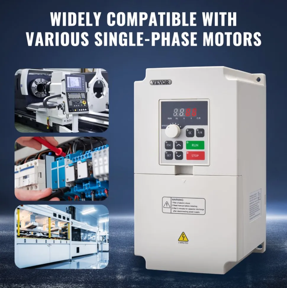 VEVOR Variable Frequency Drive, AC 220V Input 4KW Variable Frequency CNC Drive Inverter Converter, VFD 5.5HP 1 or 3 Phase Input, 3 Phase Output, CNC Motor Inverter Converter for Motor Speed Control