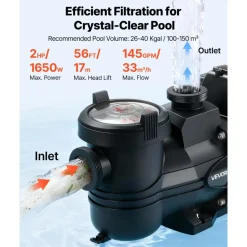 VEVOR Variable Speed Pool Pump, 3 HP, AC 220-240V, 190 GPM, In/Above Swimming Pool Pump with Filter Basket, Powerful Self Priming, Programmable Timer, for Inground and Above Ground Swimming Pool