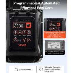 VEVOR Variable Speed Pool Pump, 3 HP, AC 220-240V, 190 GPM, In/Above Swimming Pool Pump with Filter Basket, Powerful Self Priming, Programmable Timer, for Inground and Above Ground Swimming Pool