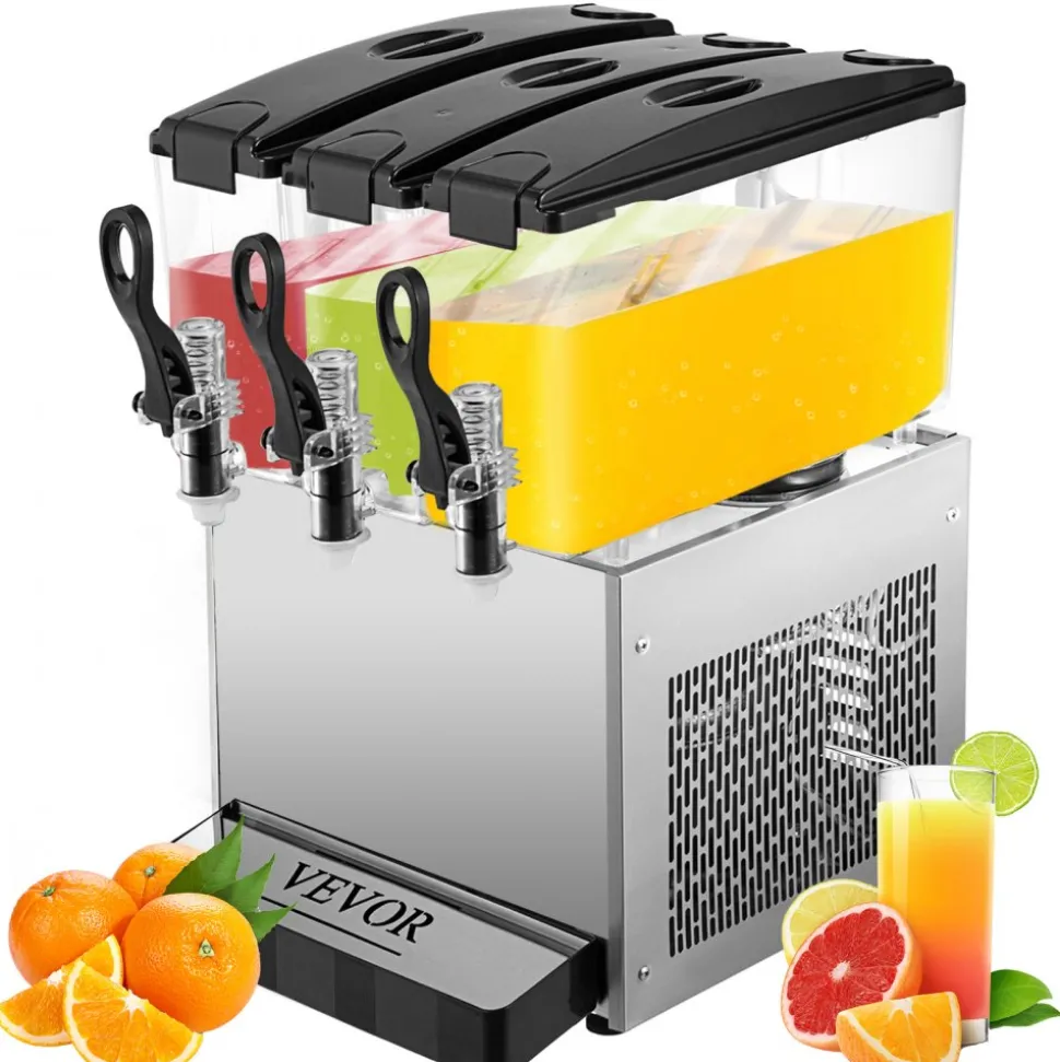VEVOR 110V Commercial Beverage Dispenser Cold and Hot,3 Tanks 36L Fruit Juice Dispensers,12L Per Tank Stainless Steel Ice Tea Drink Dispenser Equipped with Thermostat Controller