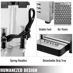 VEVOR 110V Commercial Beverage Dispenser Cold and Hot,3 Tanks 36L Fruit Juice Dispensers,12L Per Tank Stainless Steel Ice Tea Drink Dispenser Equipped with Thermostat Controller