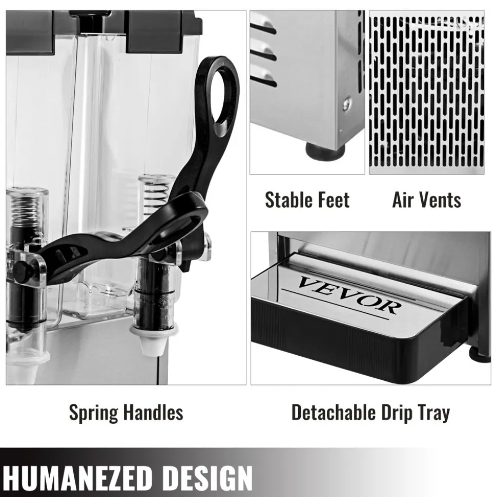 VEVOR 110V Commercial Beverage Dispenser Cold and Hot,3 Tanks 36L Fruit Juice Dispensers,12L Per Tank Stainless Steel Ice Tea Drink Dispenser Equipped with Thermostat Controller