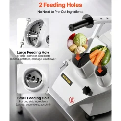 VEVOR 110V Commercial Food Processor 2 Feeding Holes, 550W Electric Vegetable Slicer 1600 RPM, Stainless Steel Vegetable Processor Detachable 6-blades, 3mm/4mm/7mm Shred, 2mm/4mm Slice