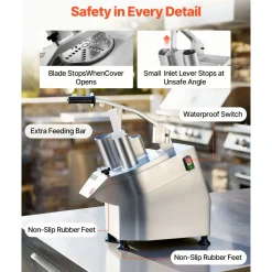 VEVOR 110V Commercial Food Processor 2 Feeding Holes, 550W Electric Vegetable Slicer 1600 RPM, Stainless Steel Vegetable Processor Detachable 6-blades, 3mm/4mm/7mm Shred, 2mm/4mm Slice