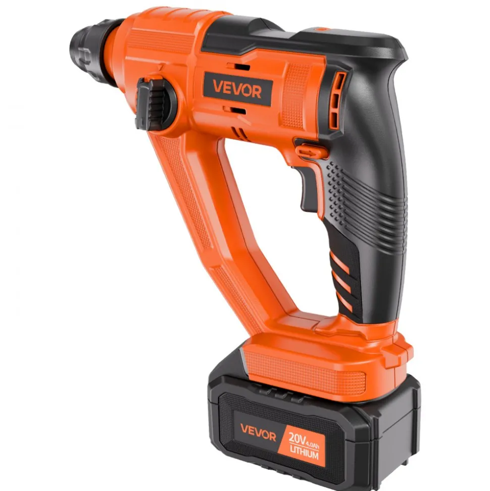 VEVOR 20V Cordless Hammer Drill, Lithium-Ion 0.6 Inch Rotary Hammer Driver, SDS-Plus Electric Lightweight Power Tool Kit with Battery and Charger, 2 Functions, 1000 RPM, 5100 BPM