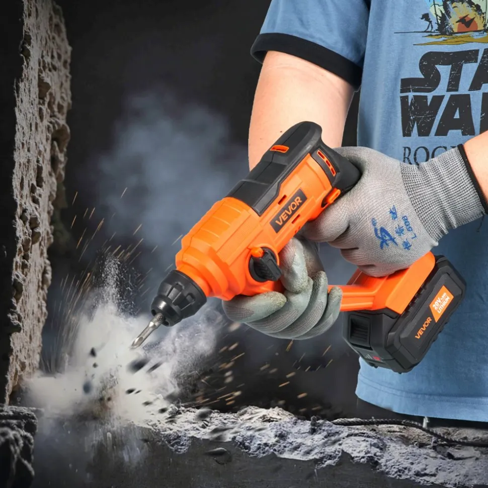 VEVOR 20V Cordless Hammer Drill, Lithium-Ion 0.6 Inch Rotary Hammer Driver, SDS-Plus Electric Lightweight Power Tool Kit with Battery and Charger, 2 Functions, 1000 RPM, 5100 BPM