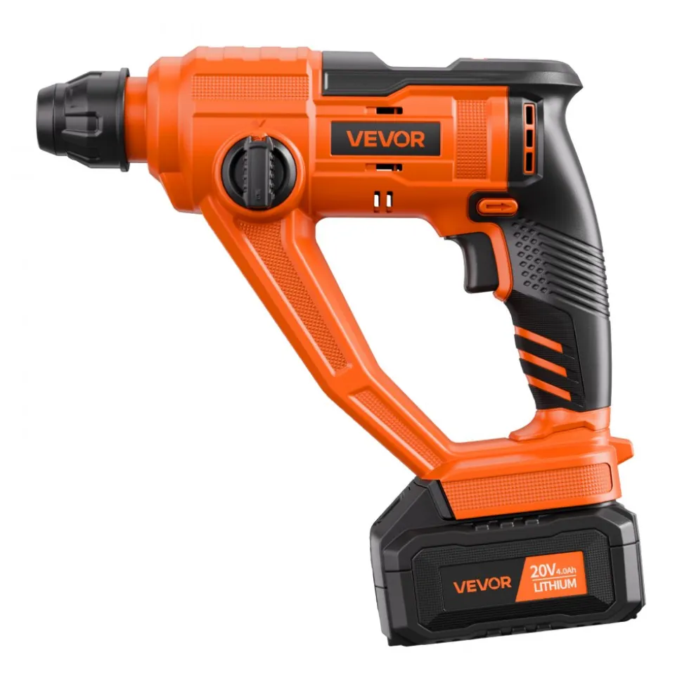 VEVOR 20V Cordless Hammer Drill, Lithium-Ion 0.6 Inch Rotary Hammer Driver, SDS-Plus Electric Lightweight Power Tool Kit with Battery and Charger, 2 Functions, 1000 RPM, 5100 BPM